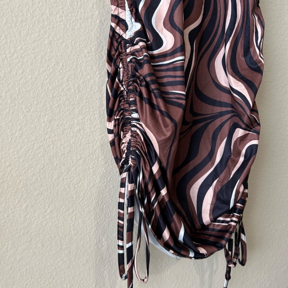 Swirl Dress Marble Brown Black White Pink Ruched Chest Sides by Shein Size XS - Picture 12 of 13